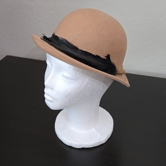 Vintage Splendide Georgi Brown Wool Hat Tan Bowler Hat With Feathers main image 4